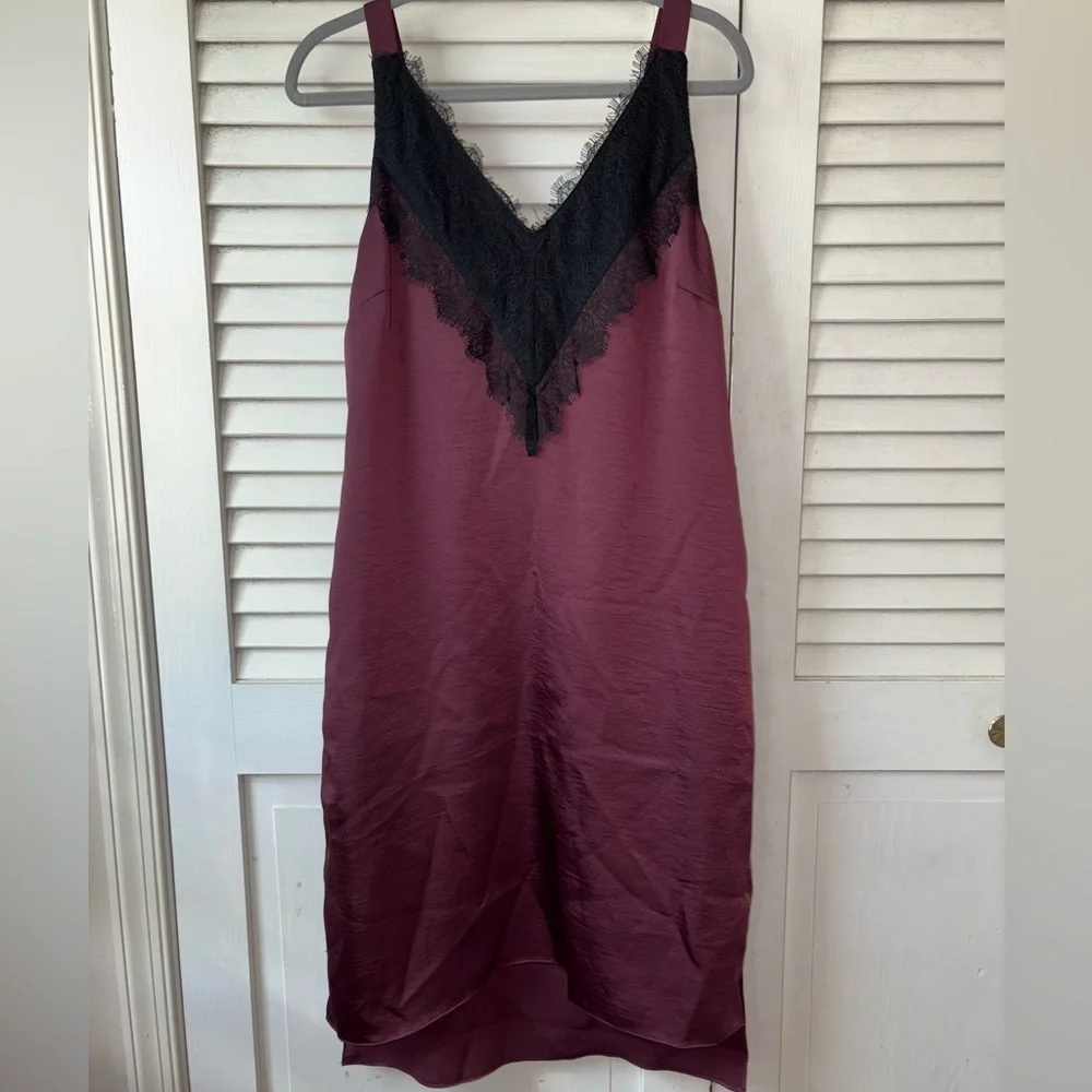 NWT Universal Standard Kara Satin Lace Slip Dress Fig Burgundy 4XS US 0